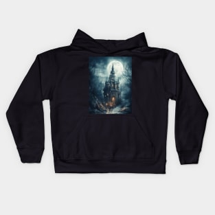 Gothic Futurism Castle in the Old Ancient Forest Kids Hoodie